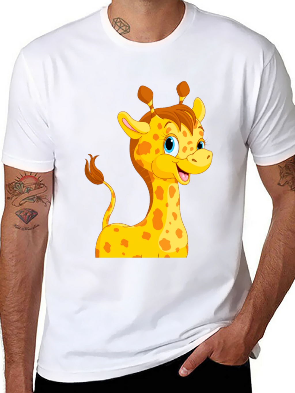 Cute Giraffe Cartoon Black T-Shirt