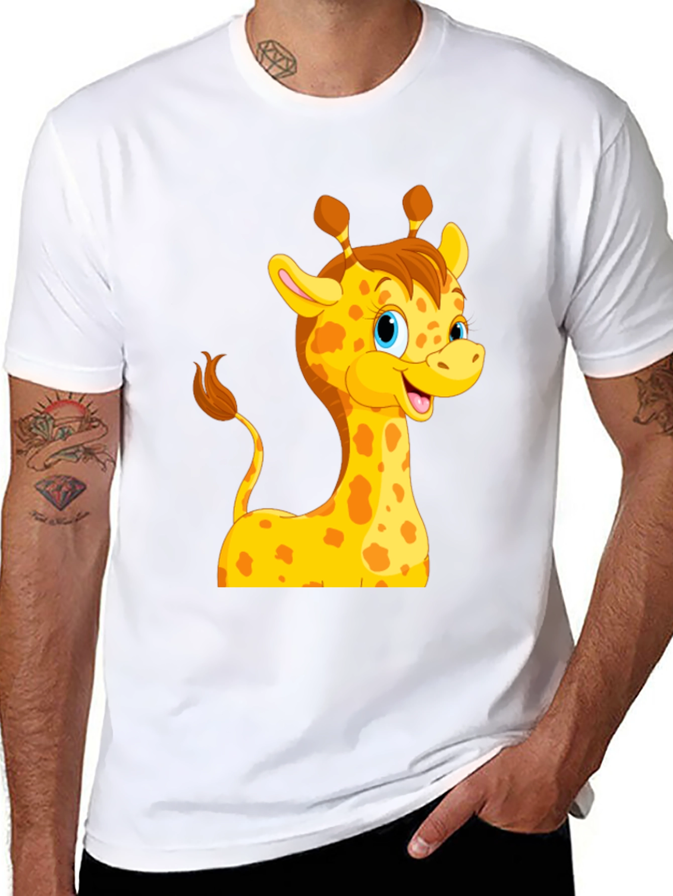 Cute Giraffe Cartoon Black T-Shirt