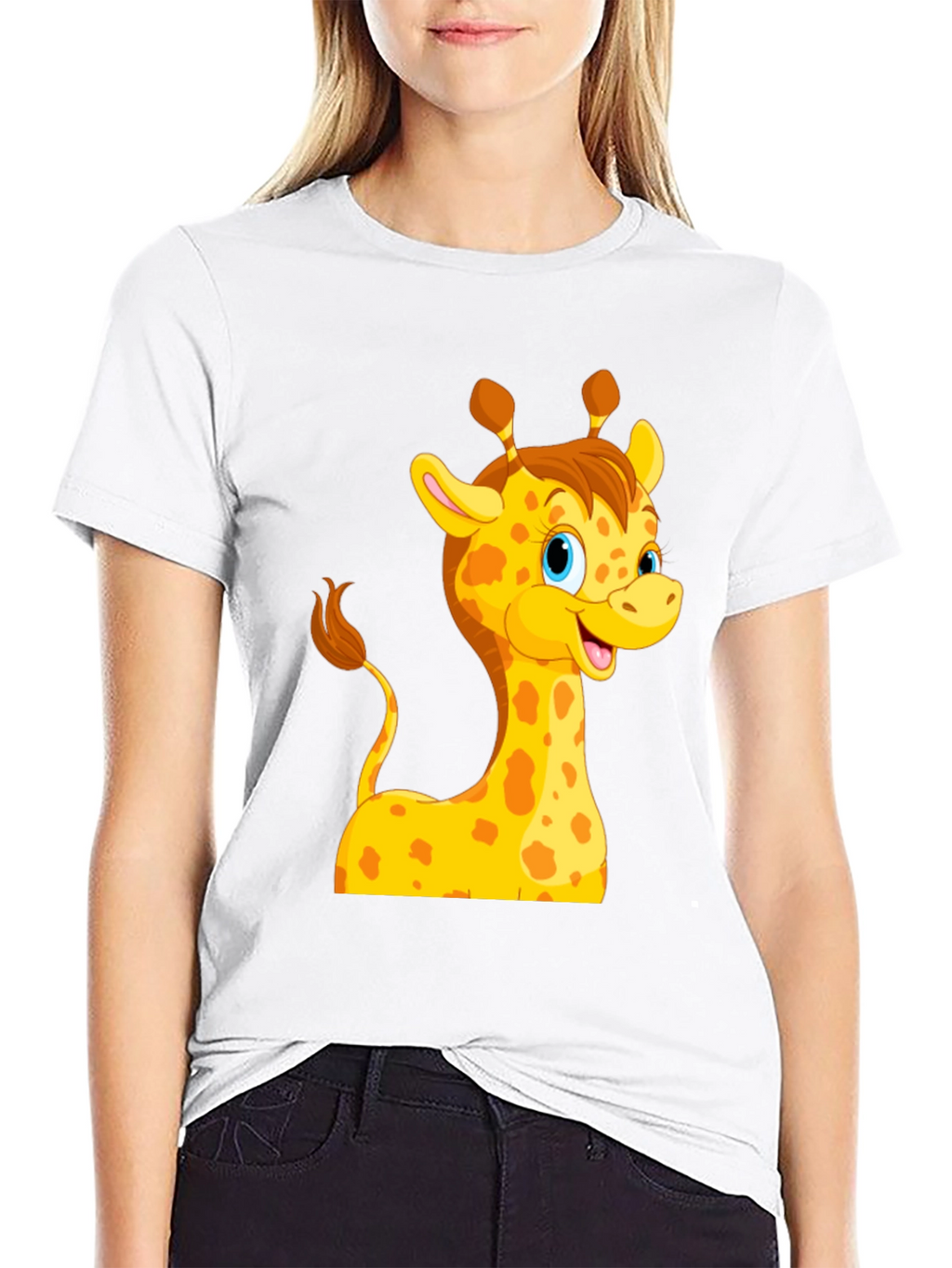 Cute Giraffe Cartoon Black T-Shirt
