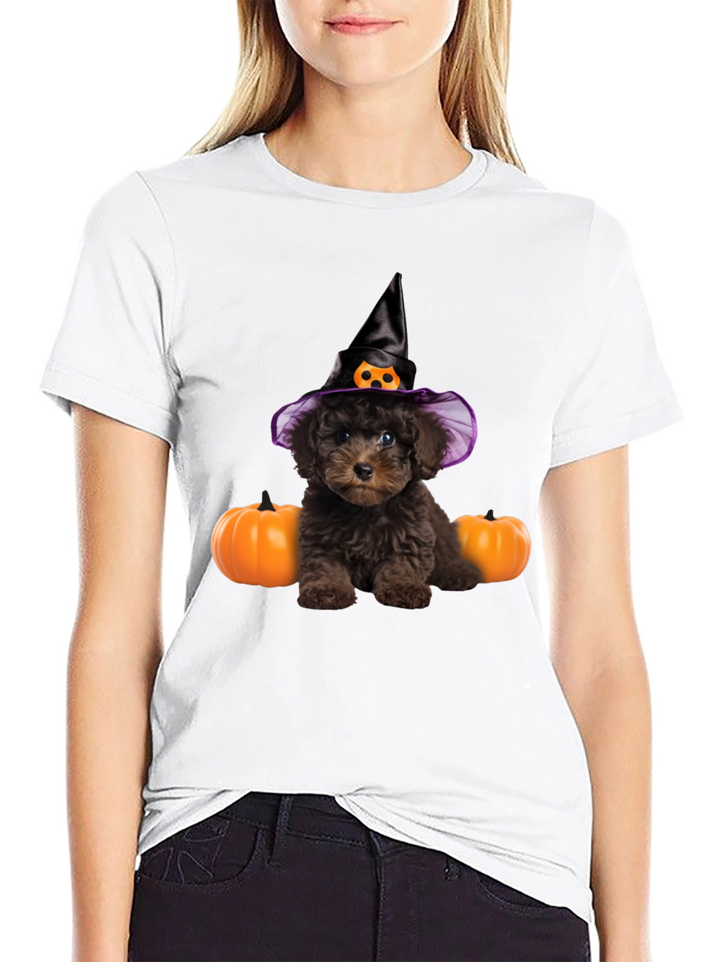 Halloween Dog T-Shirt Witch Hat Pumpkin Cute