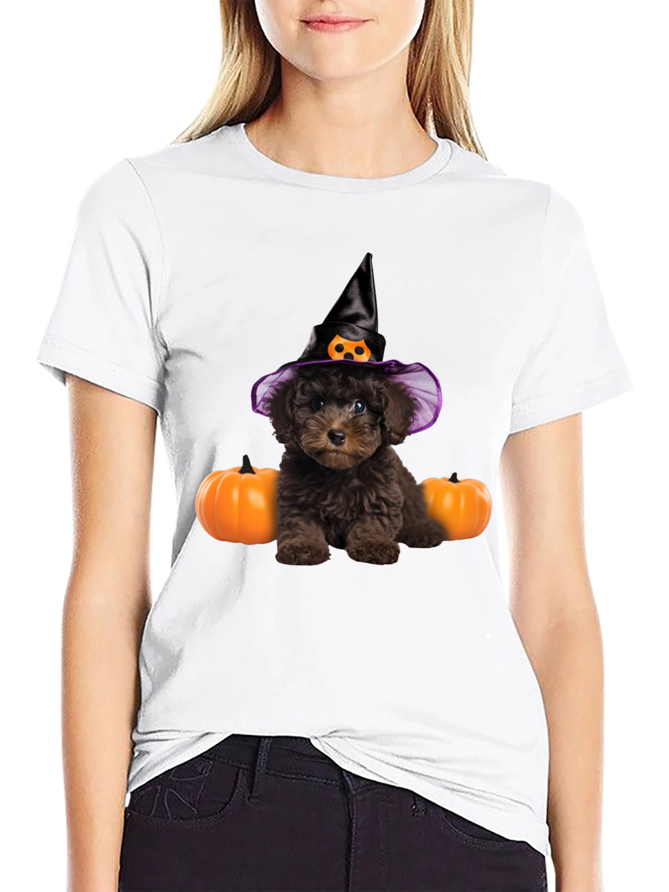 Halloween Dog T-Shirt Witch Hat Pumpkin Cute