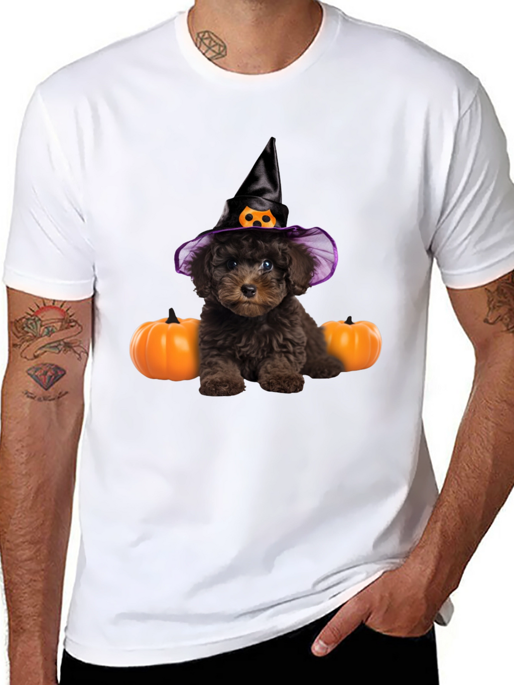 Halloween Dog T-Shirt Witch Hat Pumpkin Cute