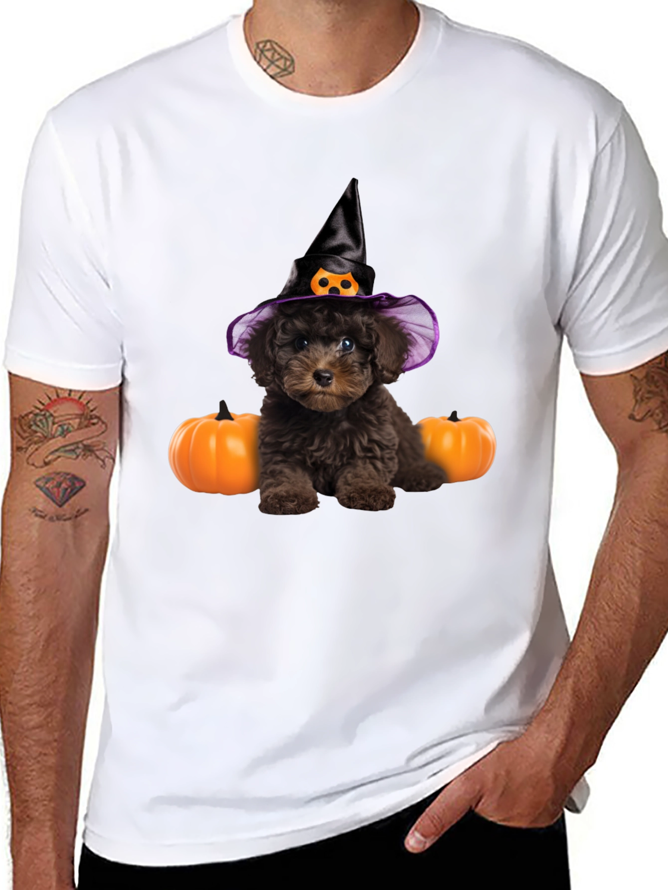Halloween Dog T-Shirt Witch Hat Pumpkin Cute