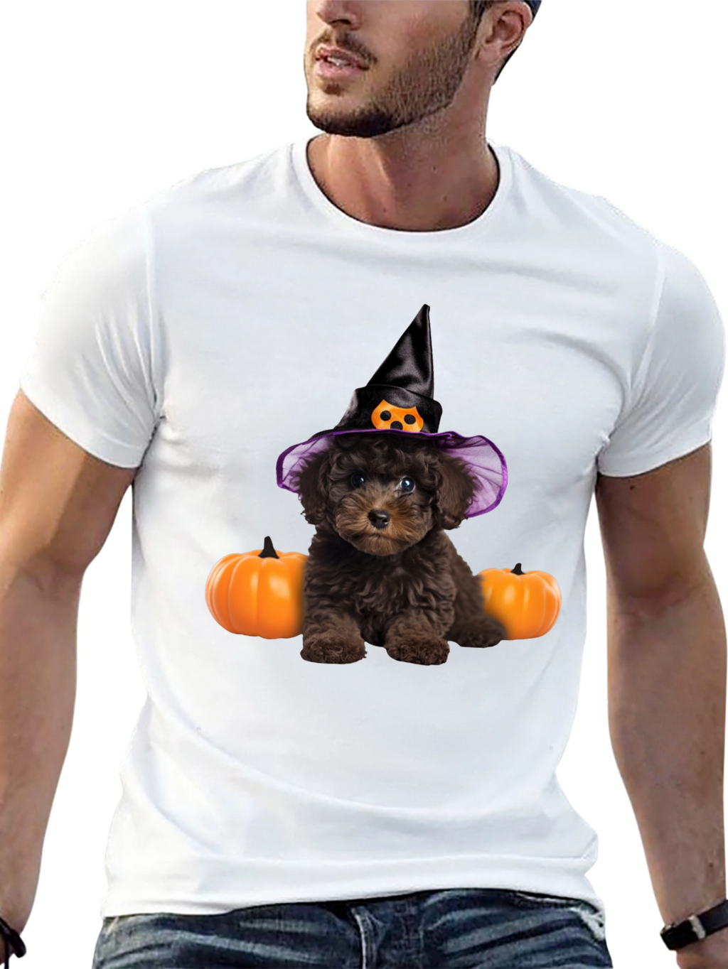 Halloween Dog T-Shirt Witch Hat Pumpkin Cute