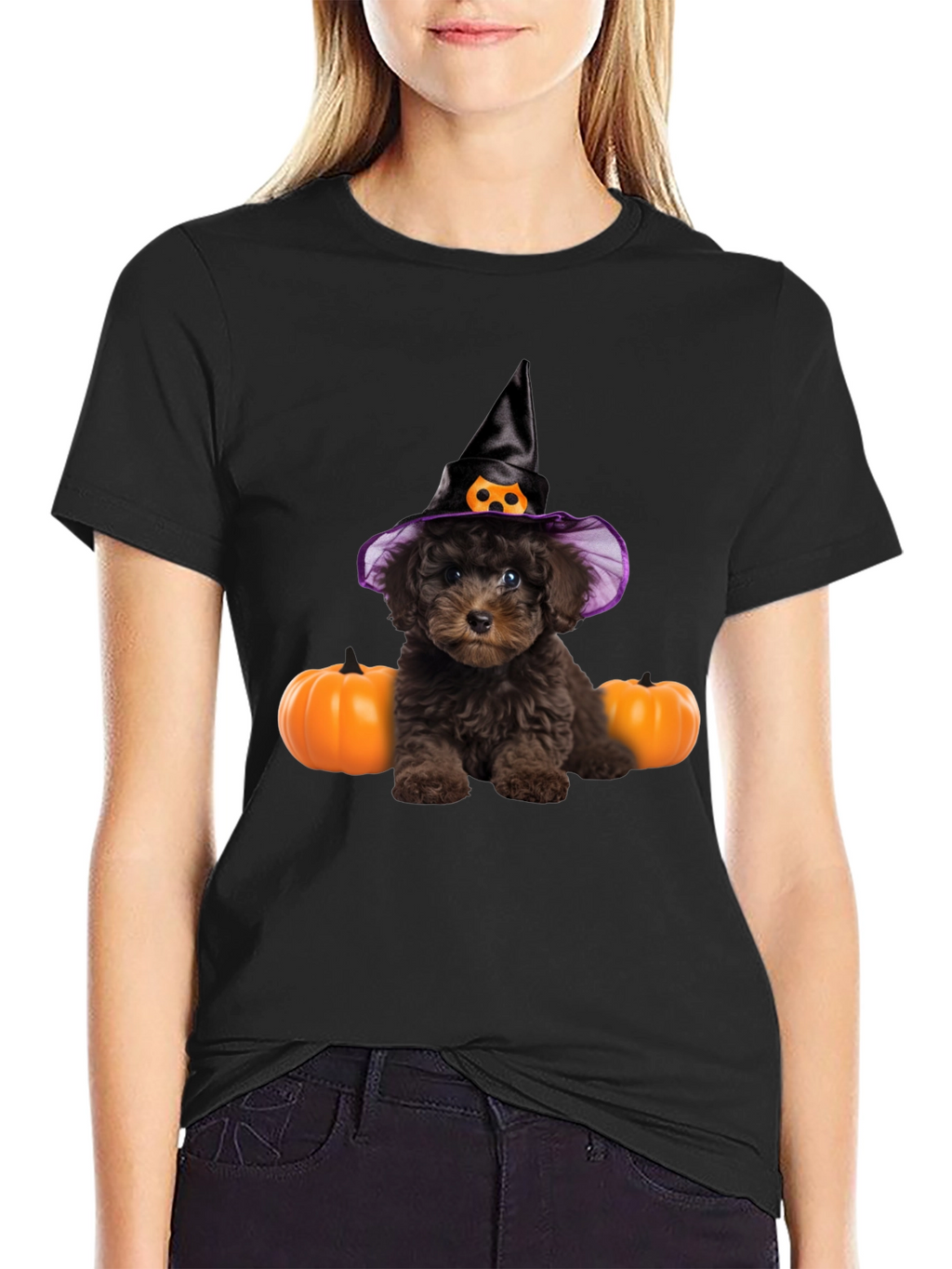 Halloween Dog T-Shirt Witch Hat Pumpkin Cute