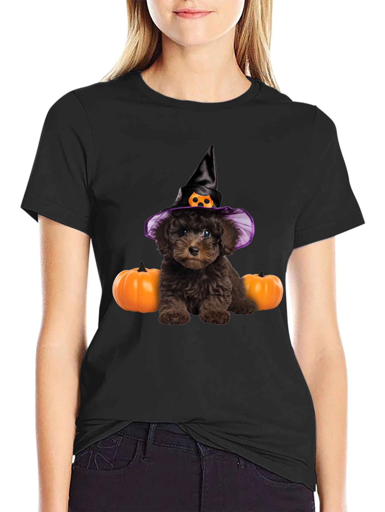 Halloween Dog T-Shirt Witch Hat Pumpkin Cute