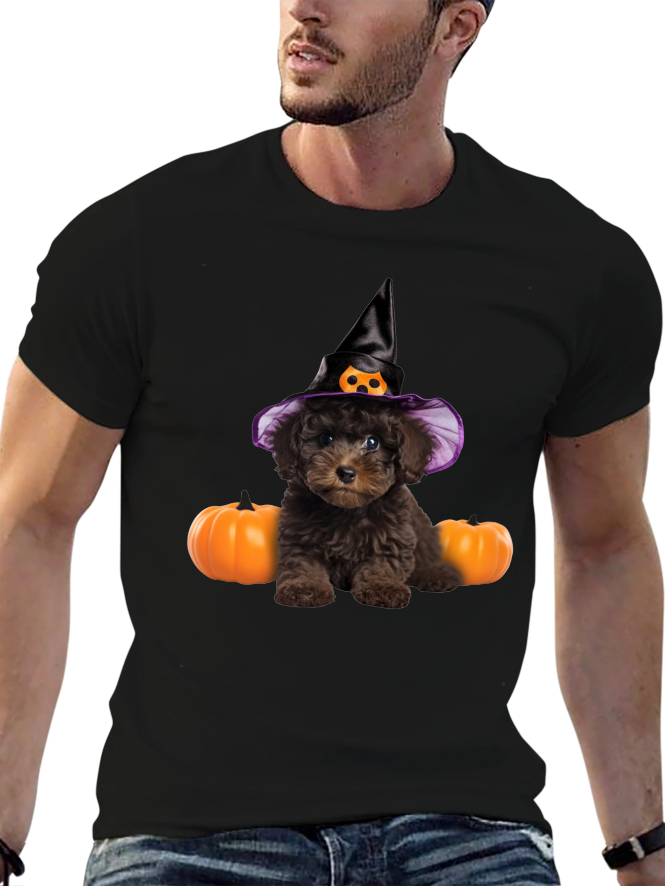 Halloween Dog T-Shirt Witch Hat Pumpkin Cute