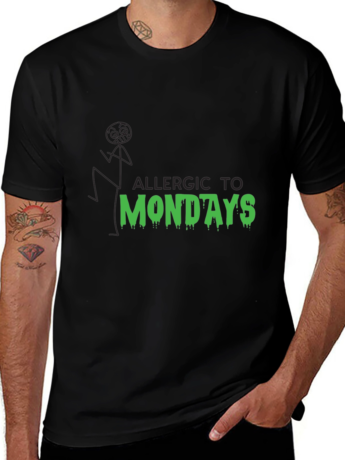 Allergic to Mondays Graphic Tee - Black Cotton Blend