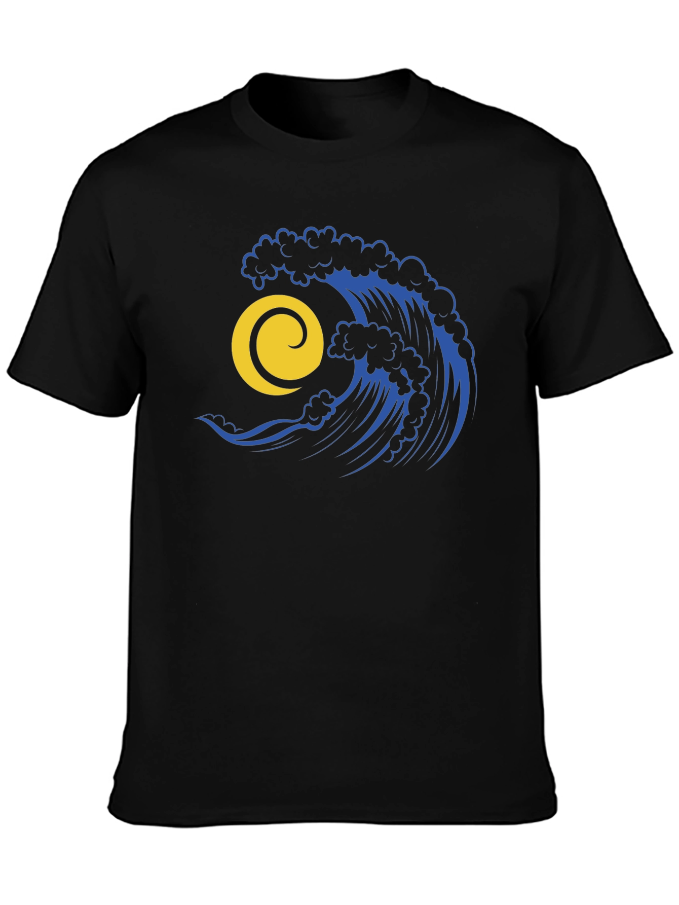 Ocean Wave Graphic Tee - Stylish Black Cotton T-Shirt