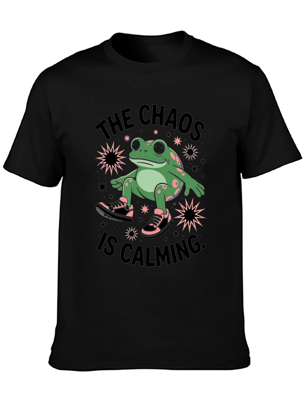 Chaos Calming Frog Graphic Tee - Black