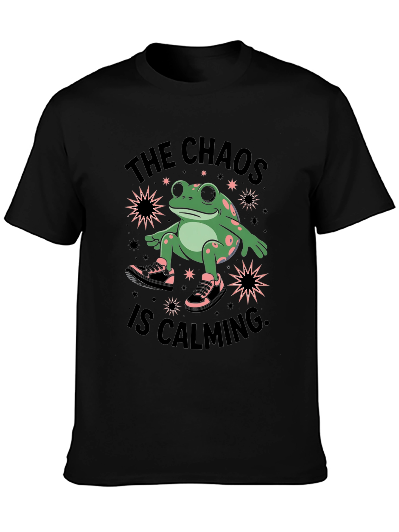Chaos Calming Frog Graphic Tee - Black