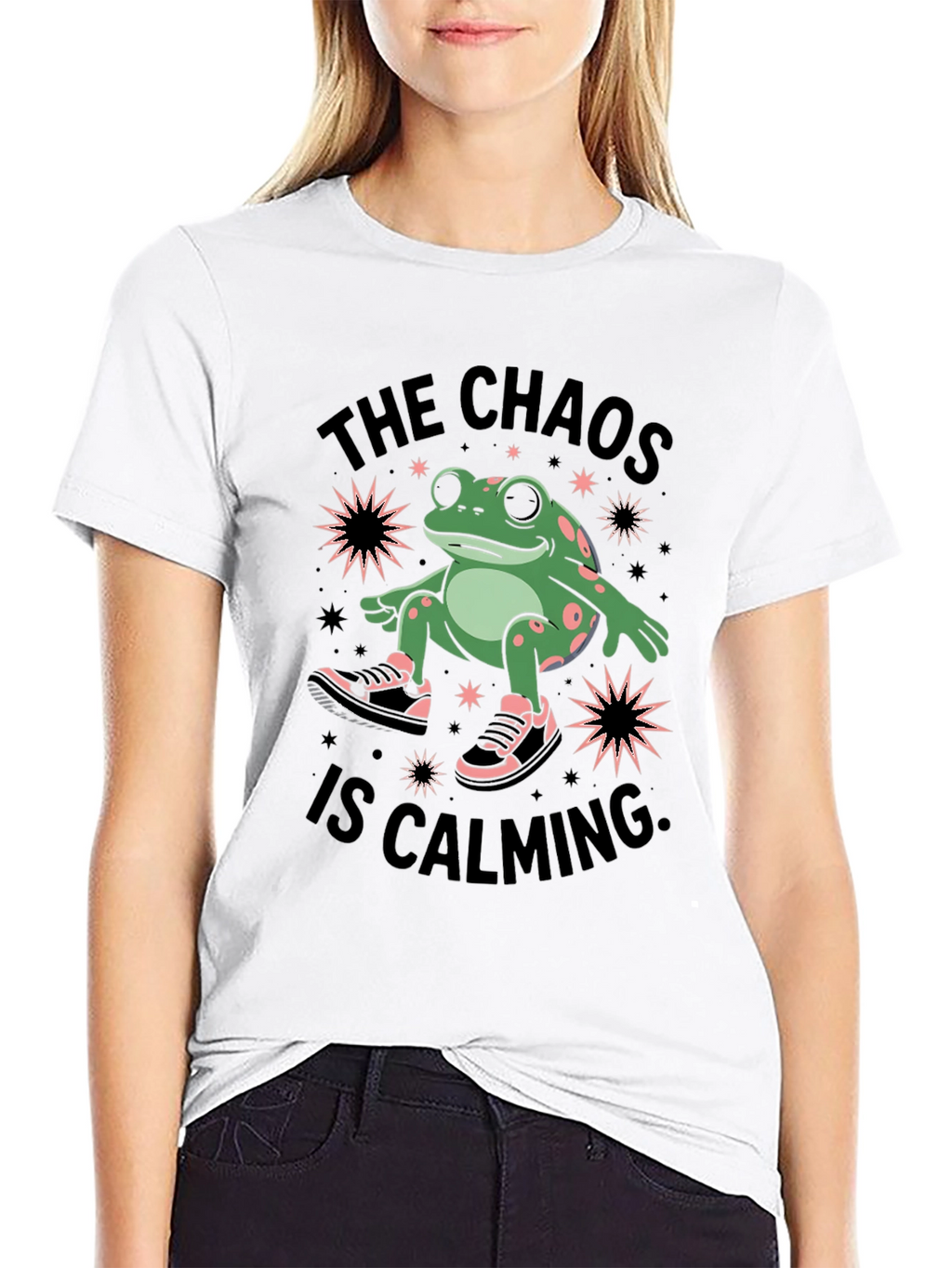 Chaos Calming Frog Graphic Tee - Black