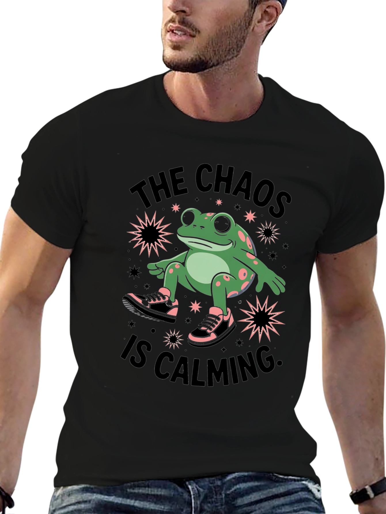 Chaos Calming Frog Graphic Tee - Black