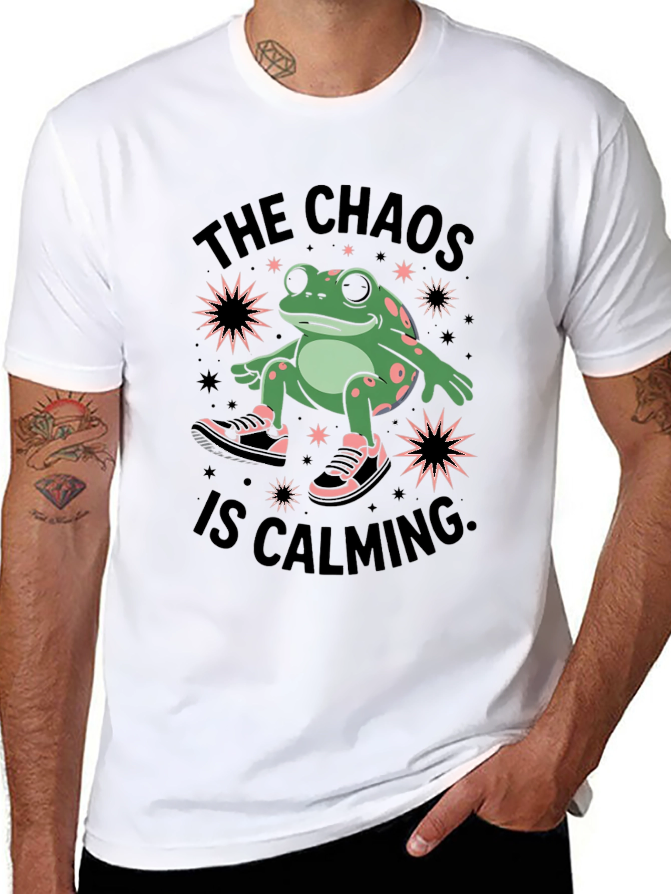 Chaos Calming Frog Graphic Tee - Black