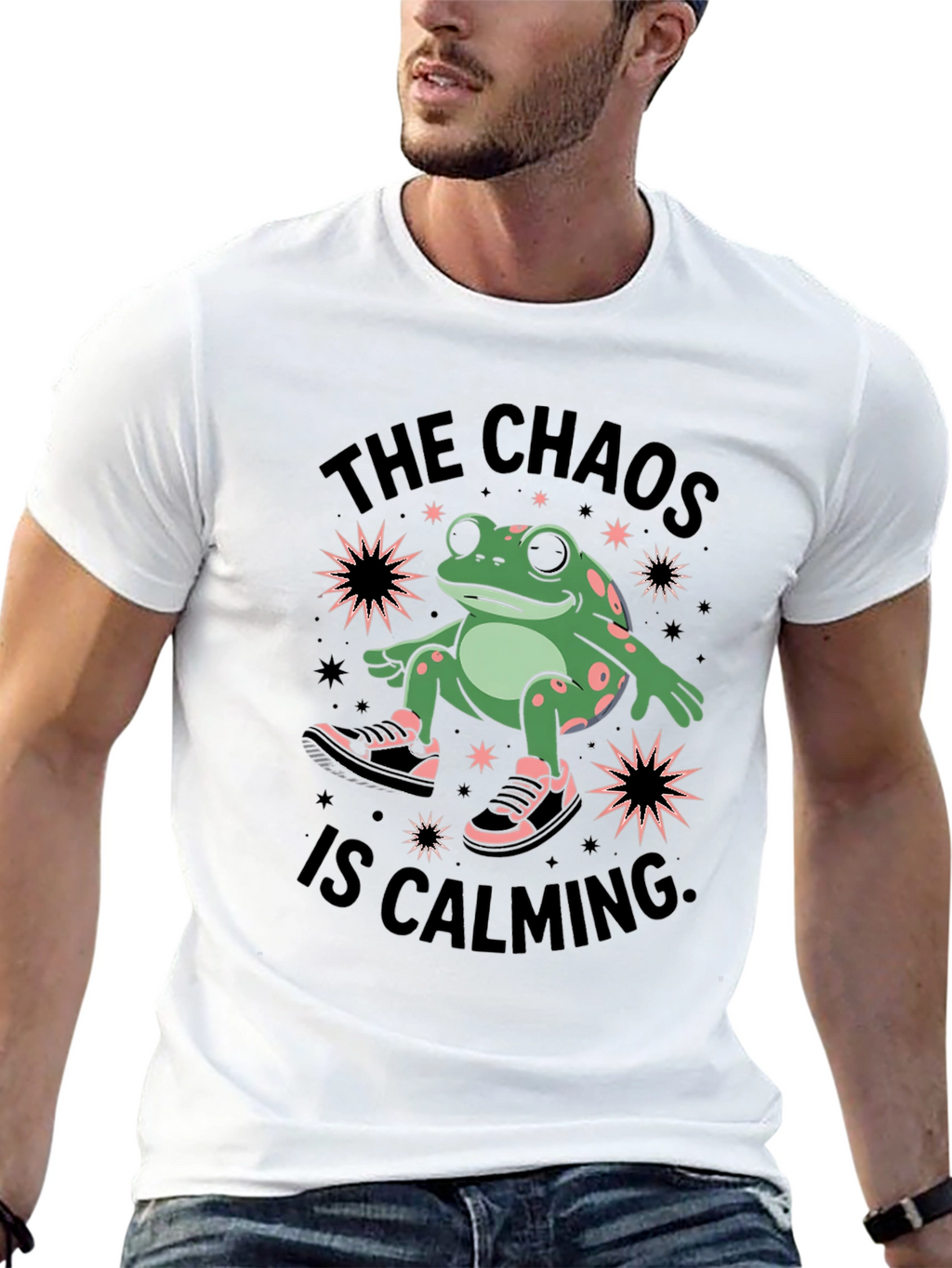 Chaos Calming Frog Graphic Tee - Black