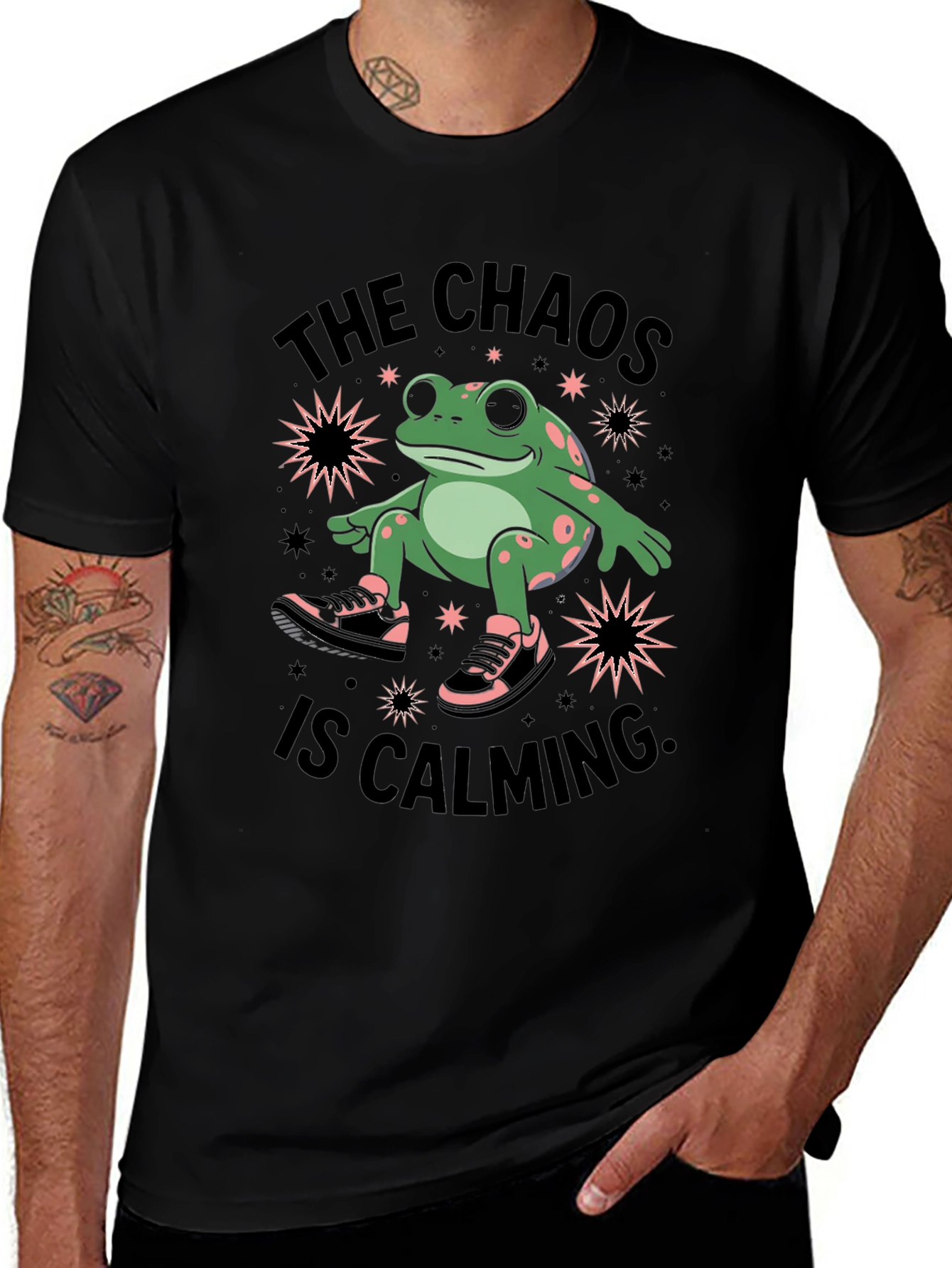 Chaos Calming Frog Graphic Tee - Black
