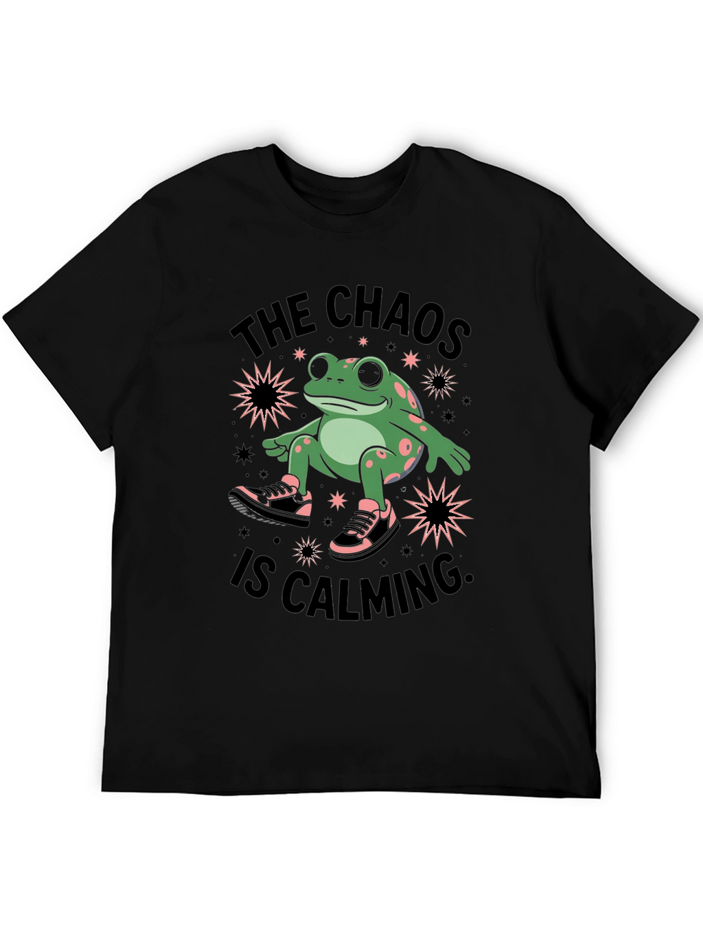 Chaos Calming Frog Graphic Tee - Black