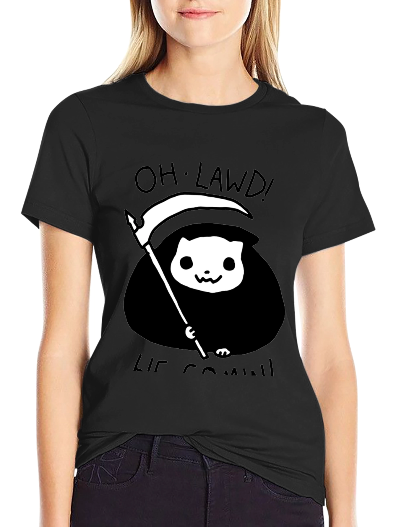 Grim Reaper Cat T-Shirt - Oh Lawd He Comin Tee