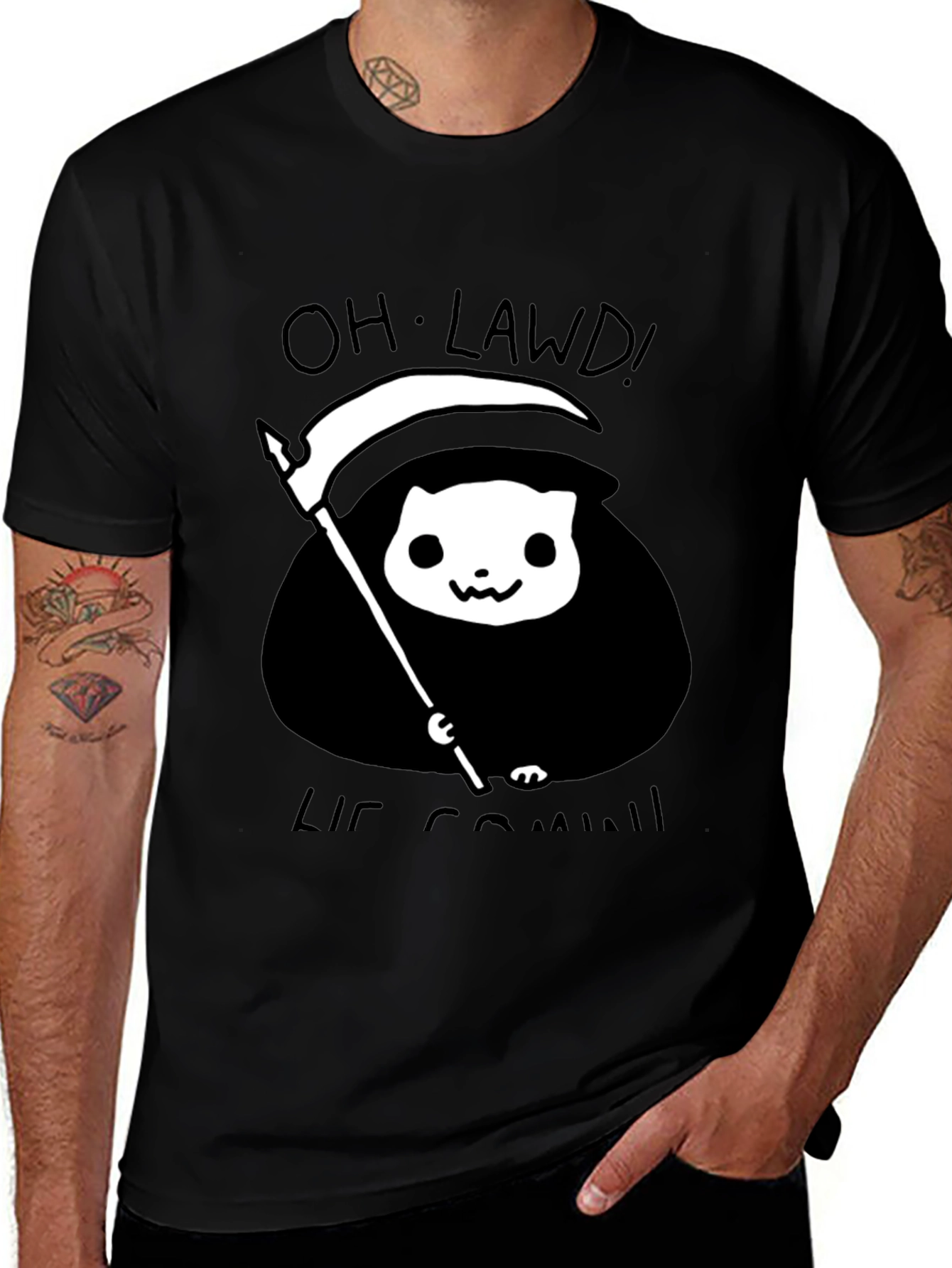 Grim Reaper Cat T-Shirt - Oh Lawd He Comin Tee