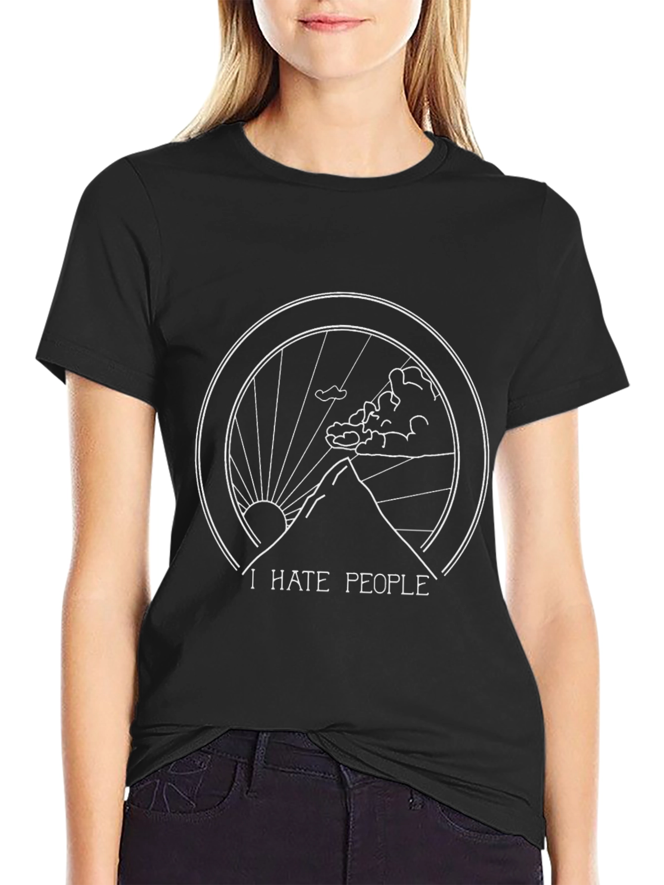 I Hate People Mountain Graphic Black T-Shirt