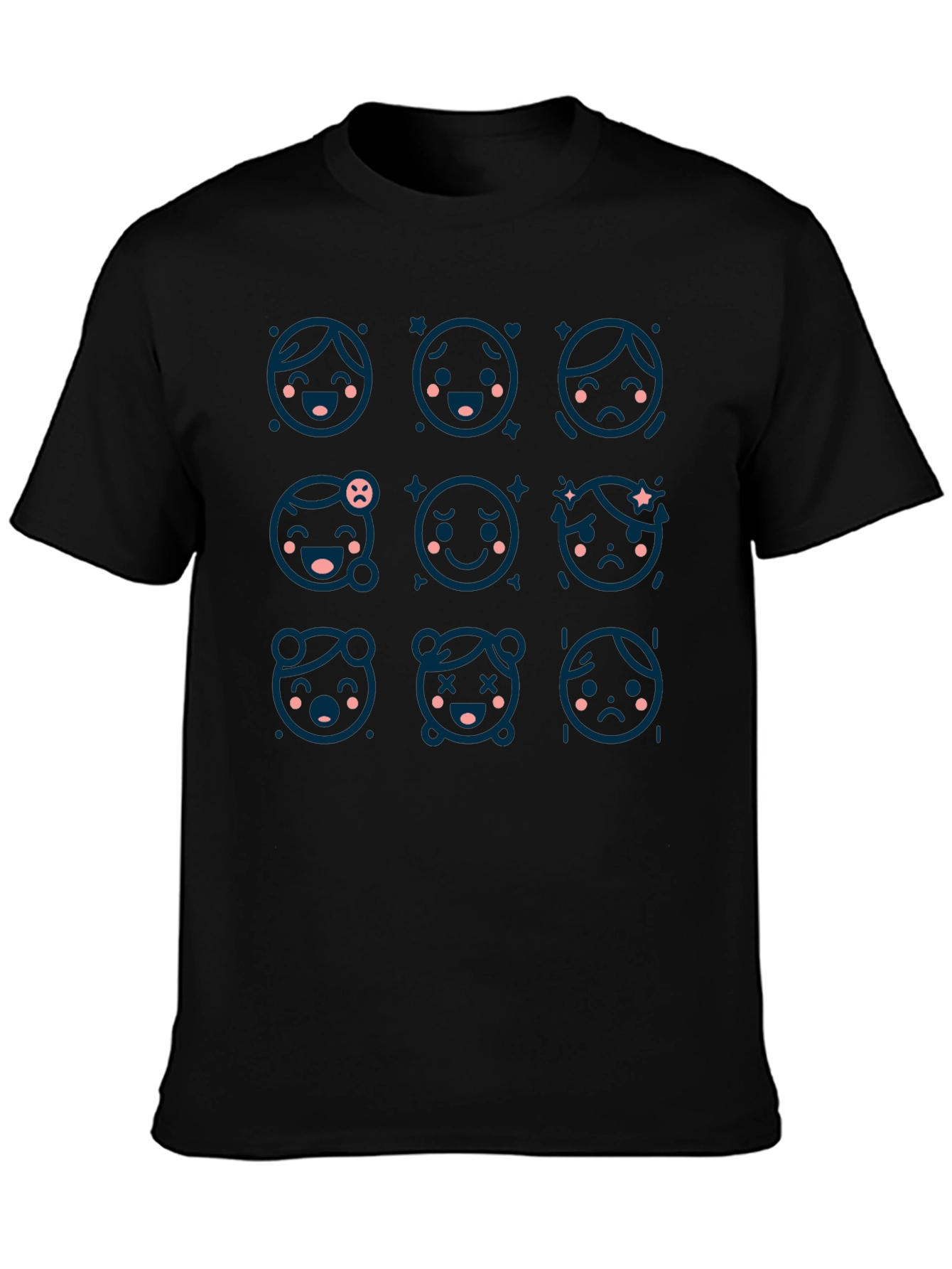 Emoji Expression T-Shirt - Black Cotton Crew Neck Tee