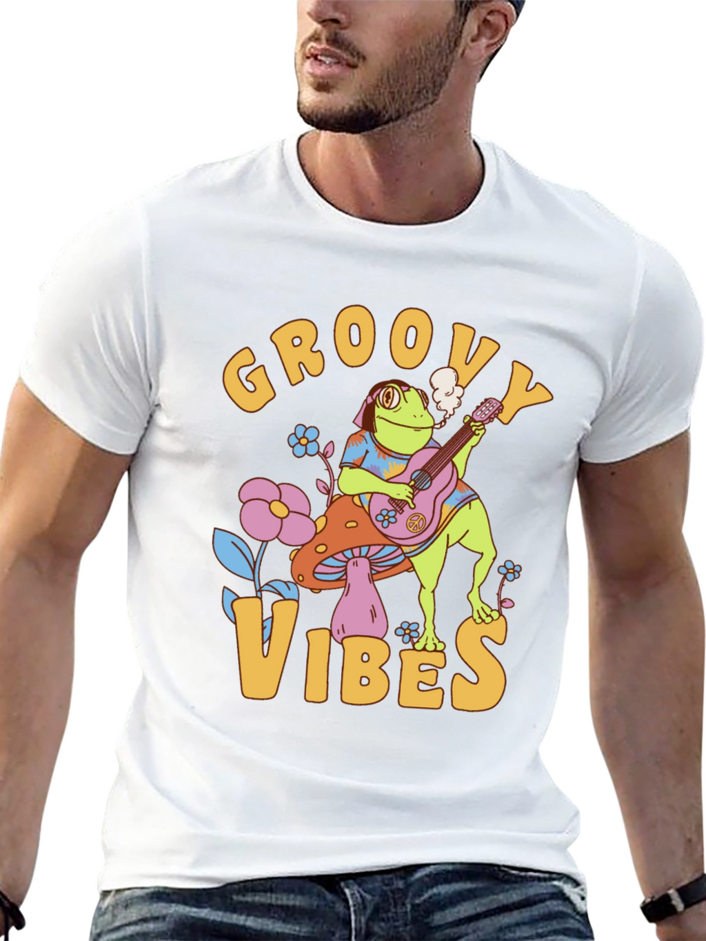 Groovy Vibes Frog T-Shirt - Retro Design