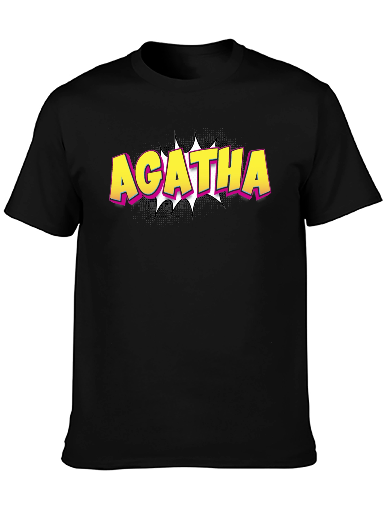 Agatha Comic Style Graphic Tee - Black Cotton T-Shirt
