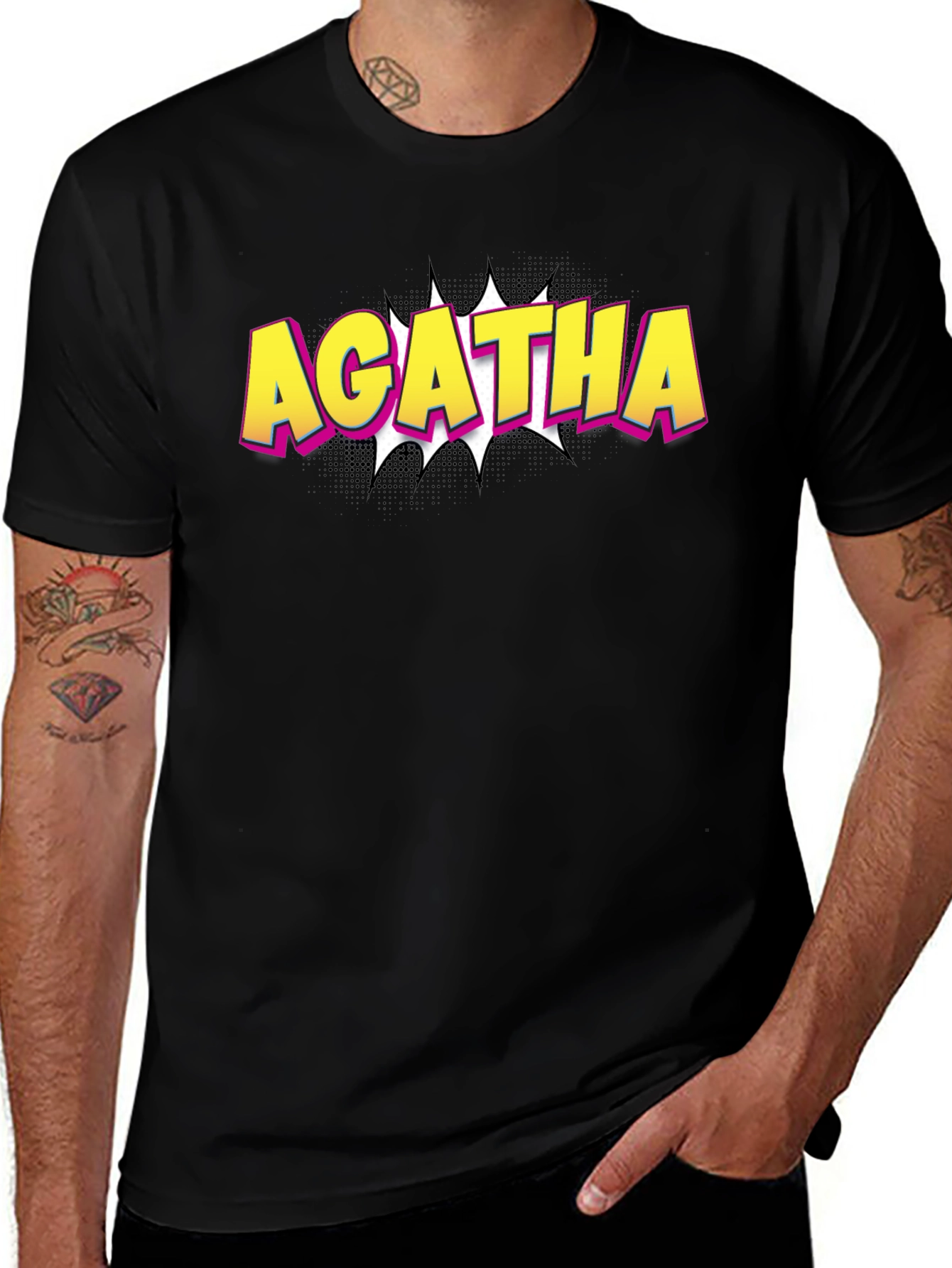Agatha Comic Style Graphic Tee - Black Cotton T-Shirt