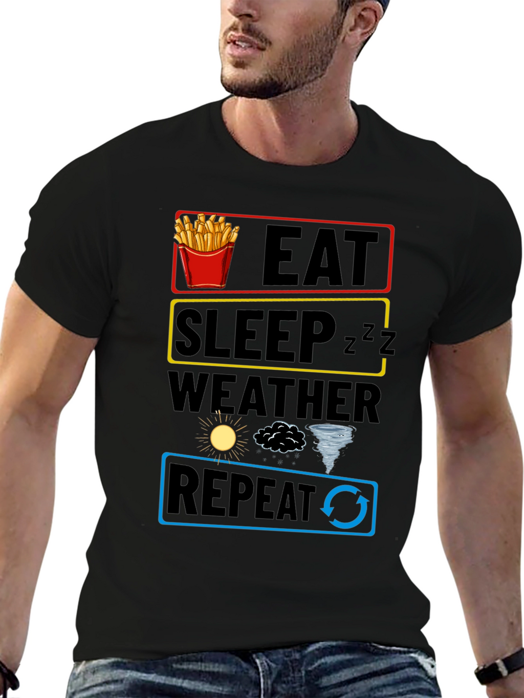 Eat Sleep Weather Repeat Funny Graphic T-Shirt