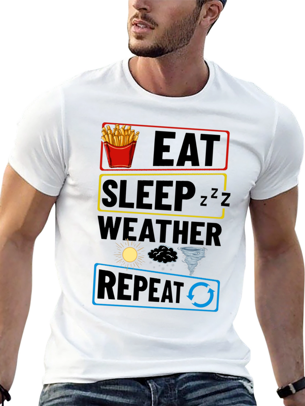 Eat Sleep Weather Repeat Funny Graphic T-Shirt