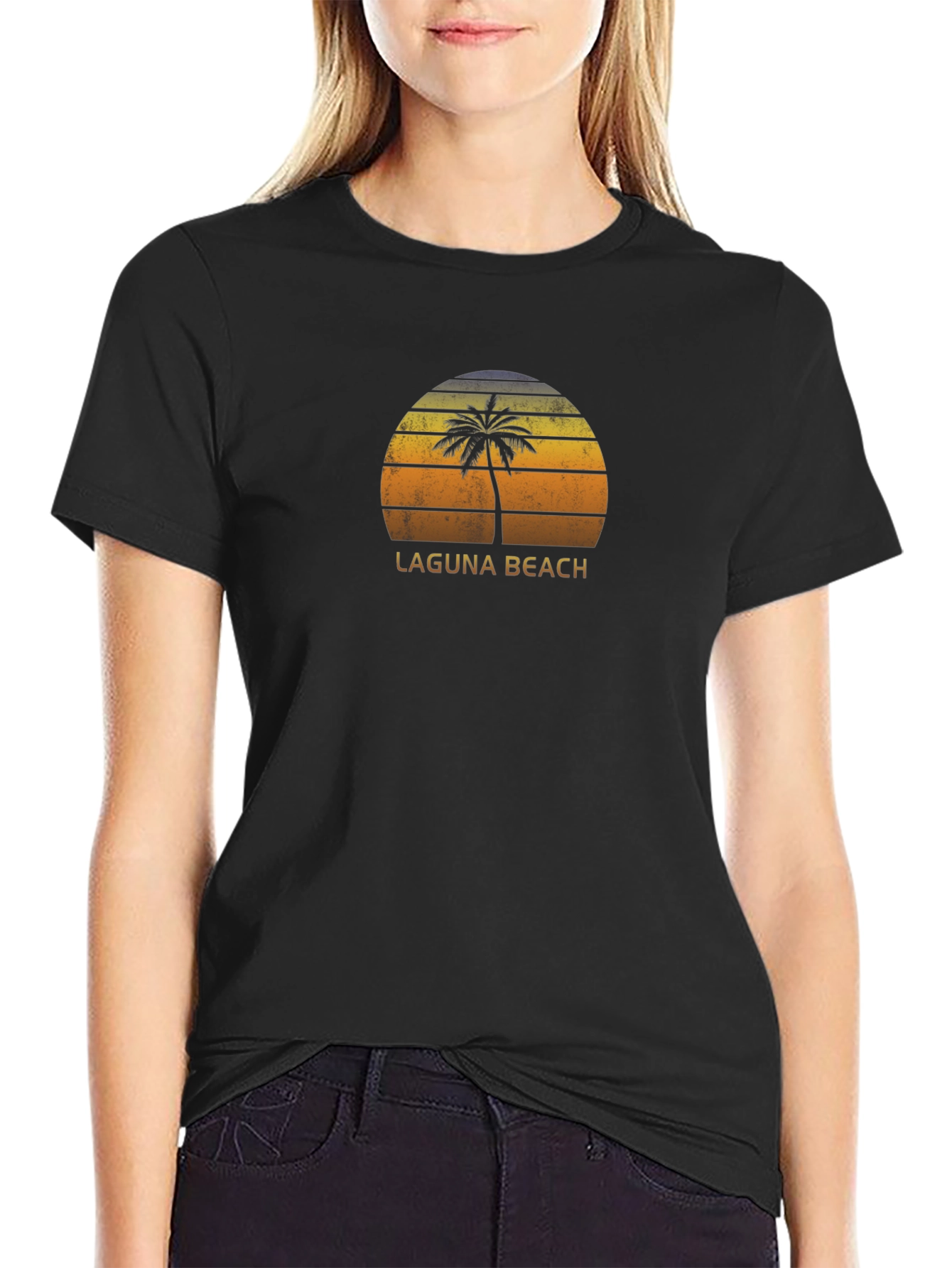 Laguna Beach Palm Tree T-Shirt - Retro Sunset Design