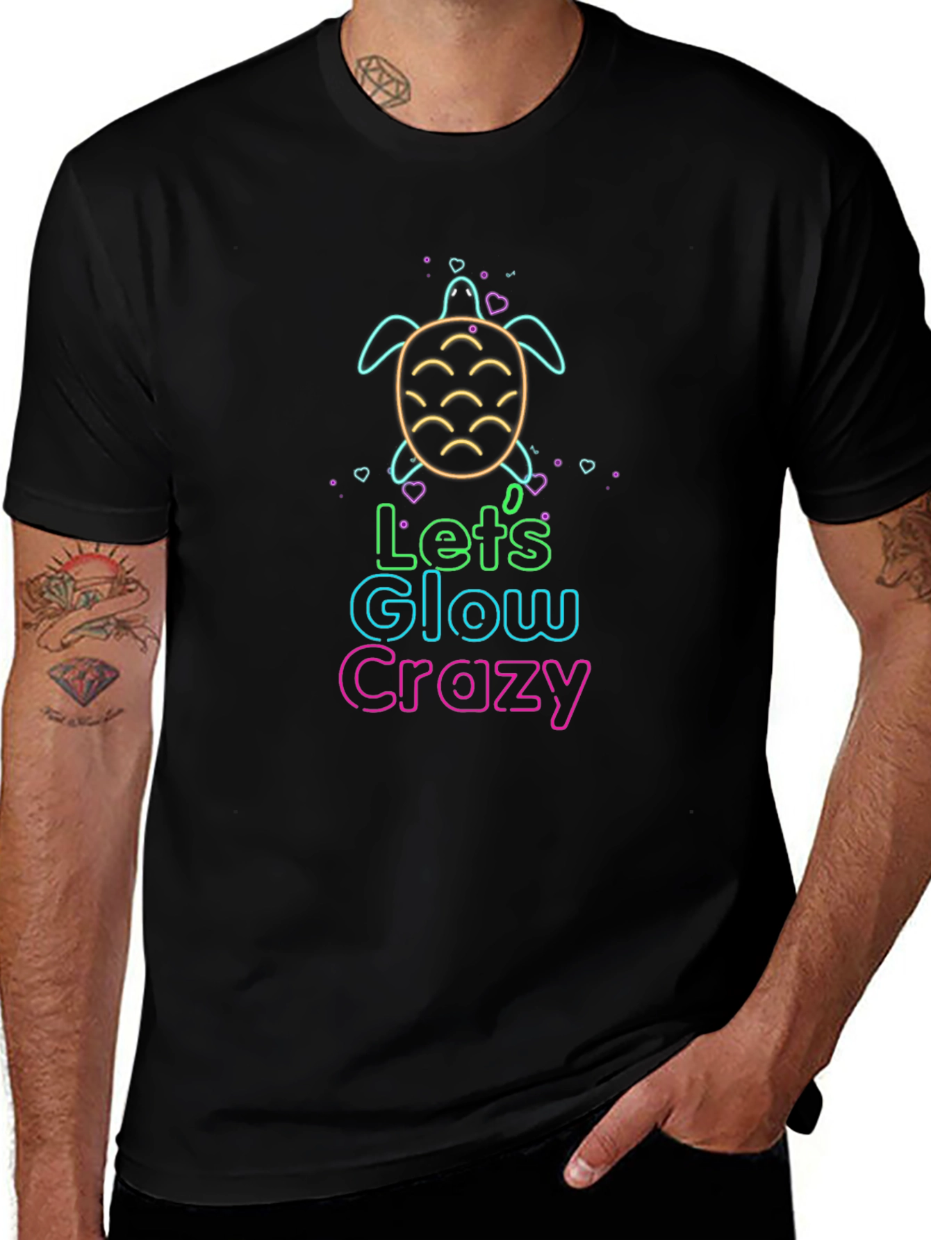 Lets Glow Crazy Turtle Graphic Tee - Black