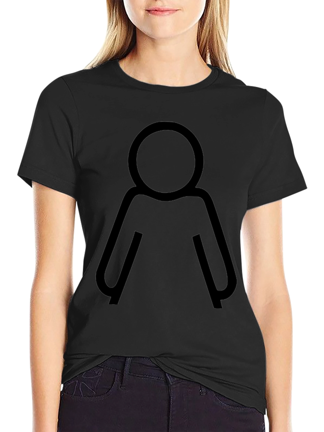 Minimalist Stick Figure Graphic Tee - Black