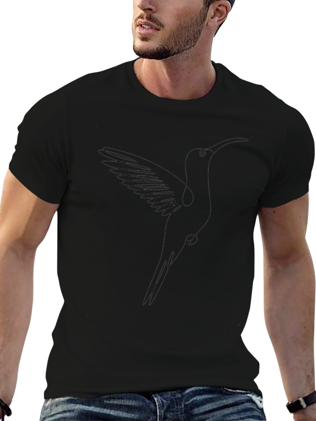 Hummingbird Line Art Graphic Tee - Black