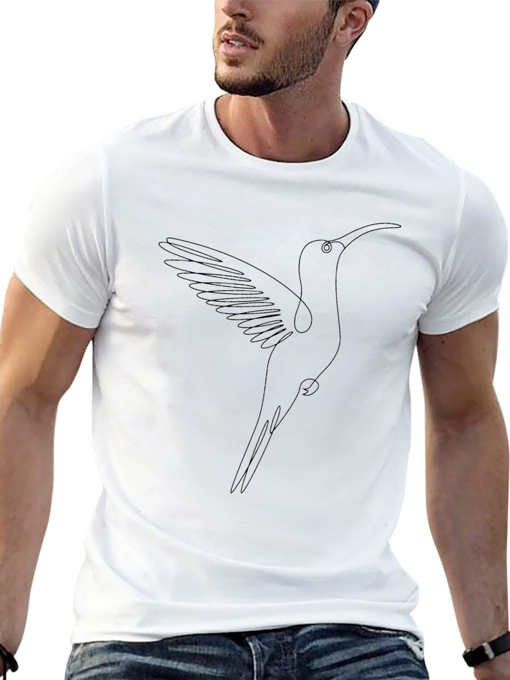 Hummingbird Line Art Graphic Tee - Black