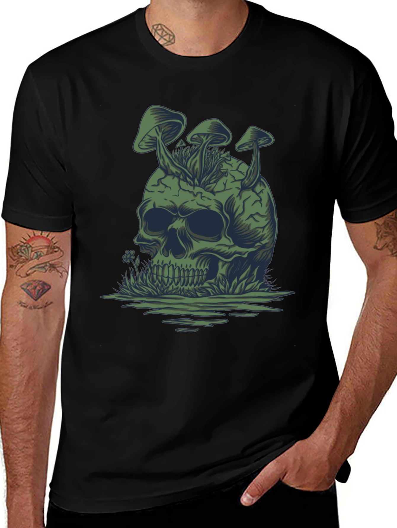 Mushroom Skull Graphic Tee - Unique Dark Humor