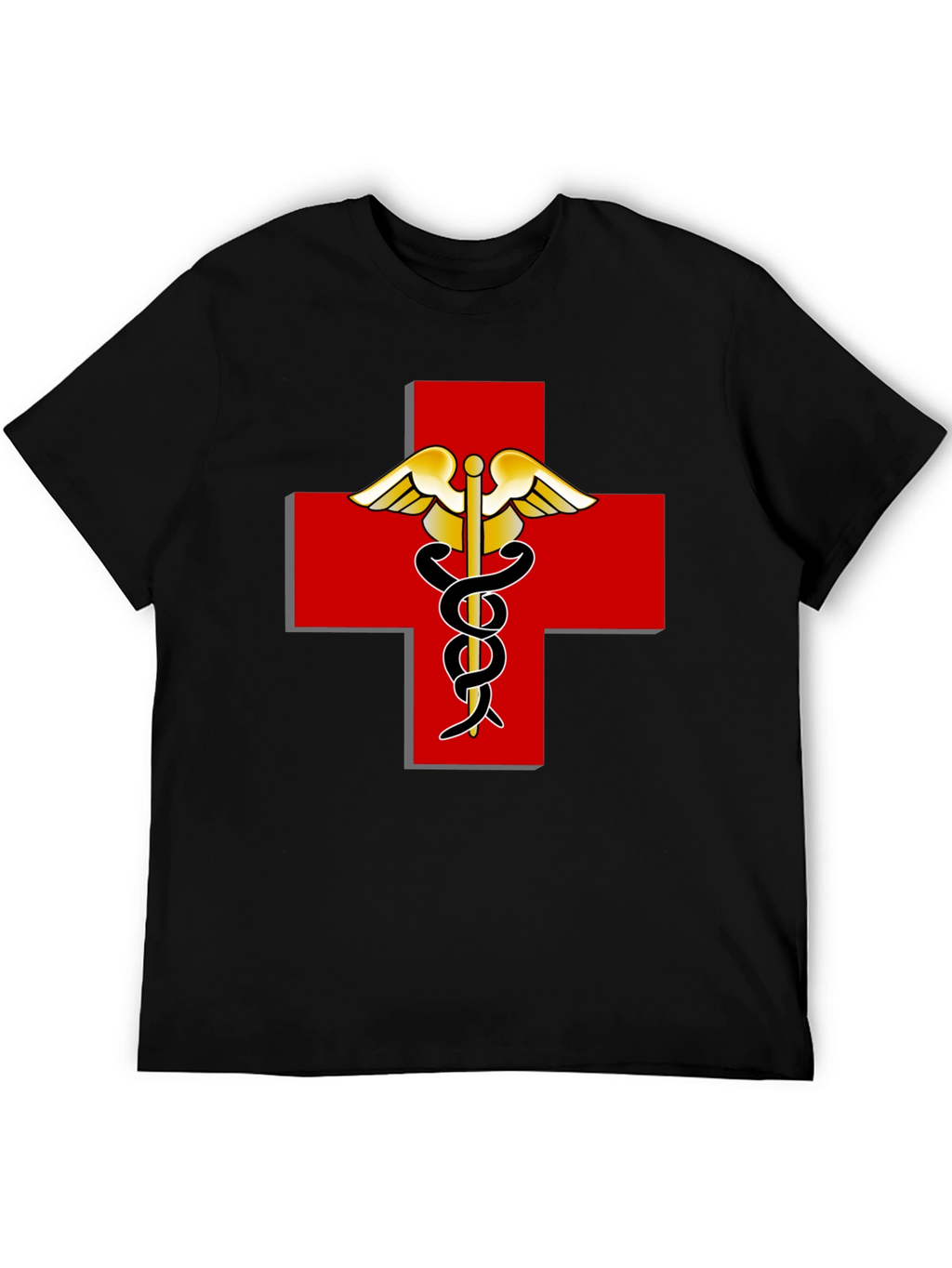 Medical Caduceus Red Cross Black T-Shirt