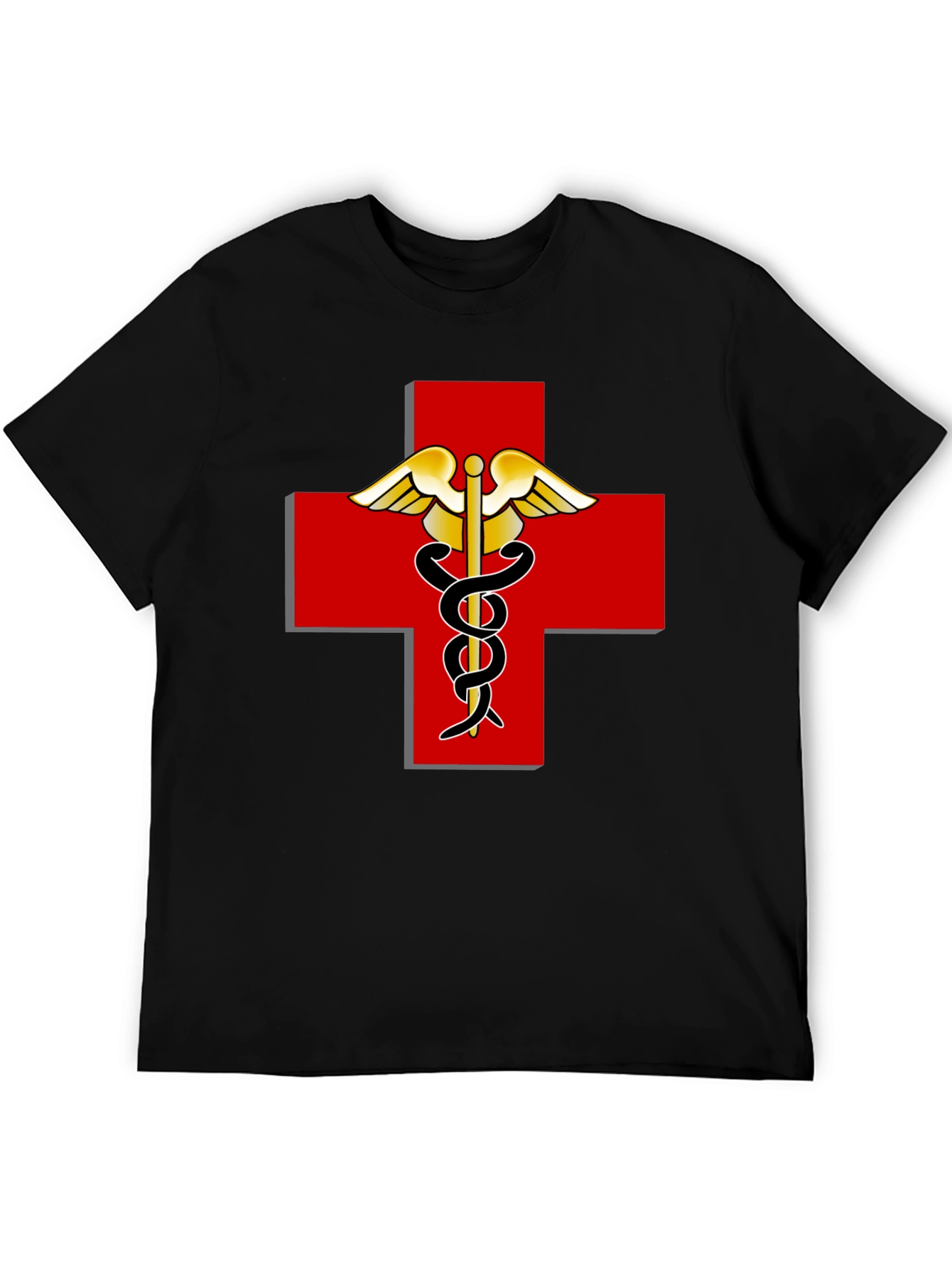 Medical Caduceus Red Cross Black T-Shirt