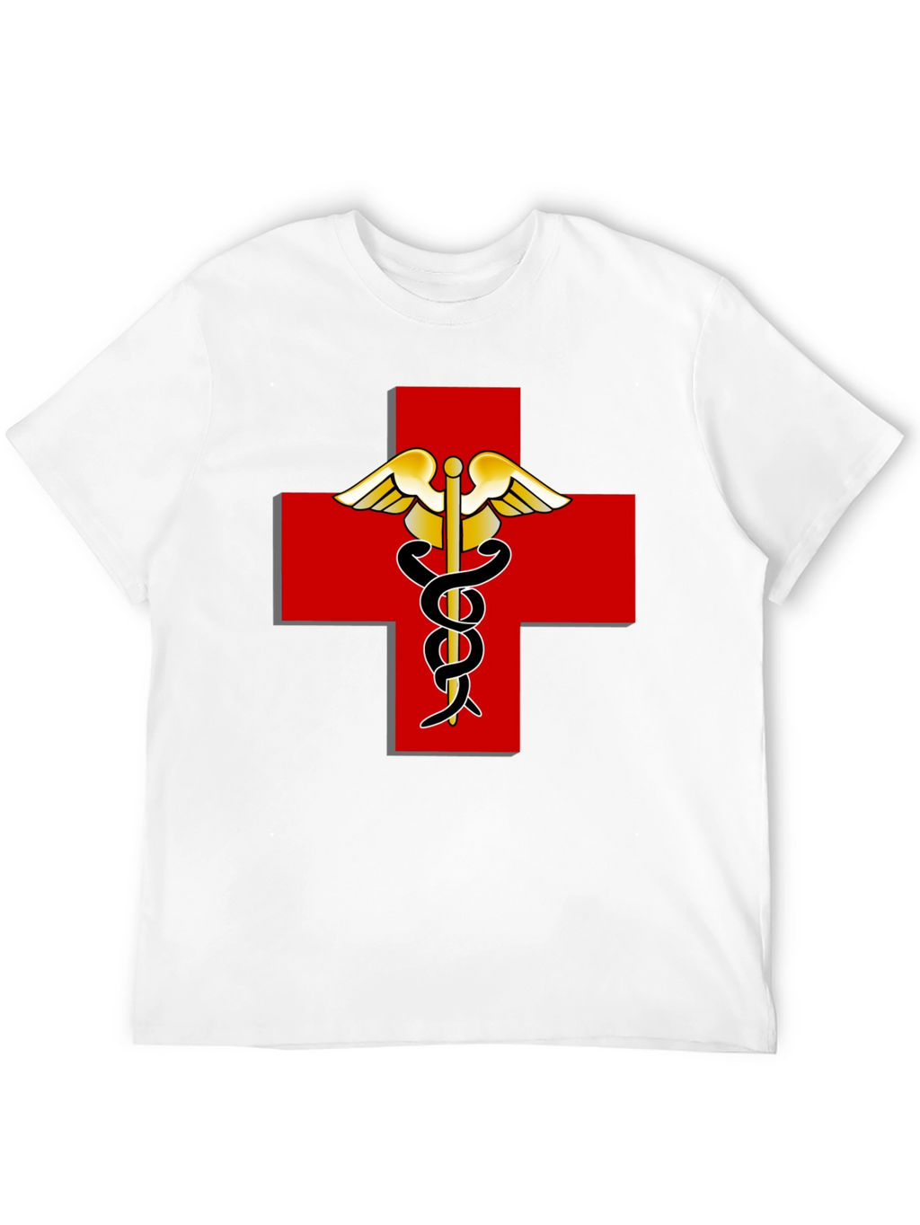 Medical Caduceus Red Cross Black T-Shirt