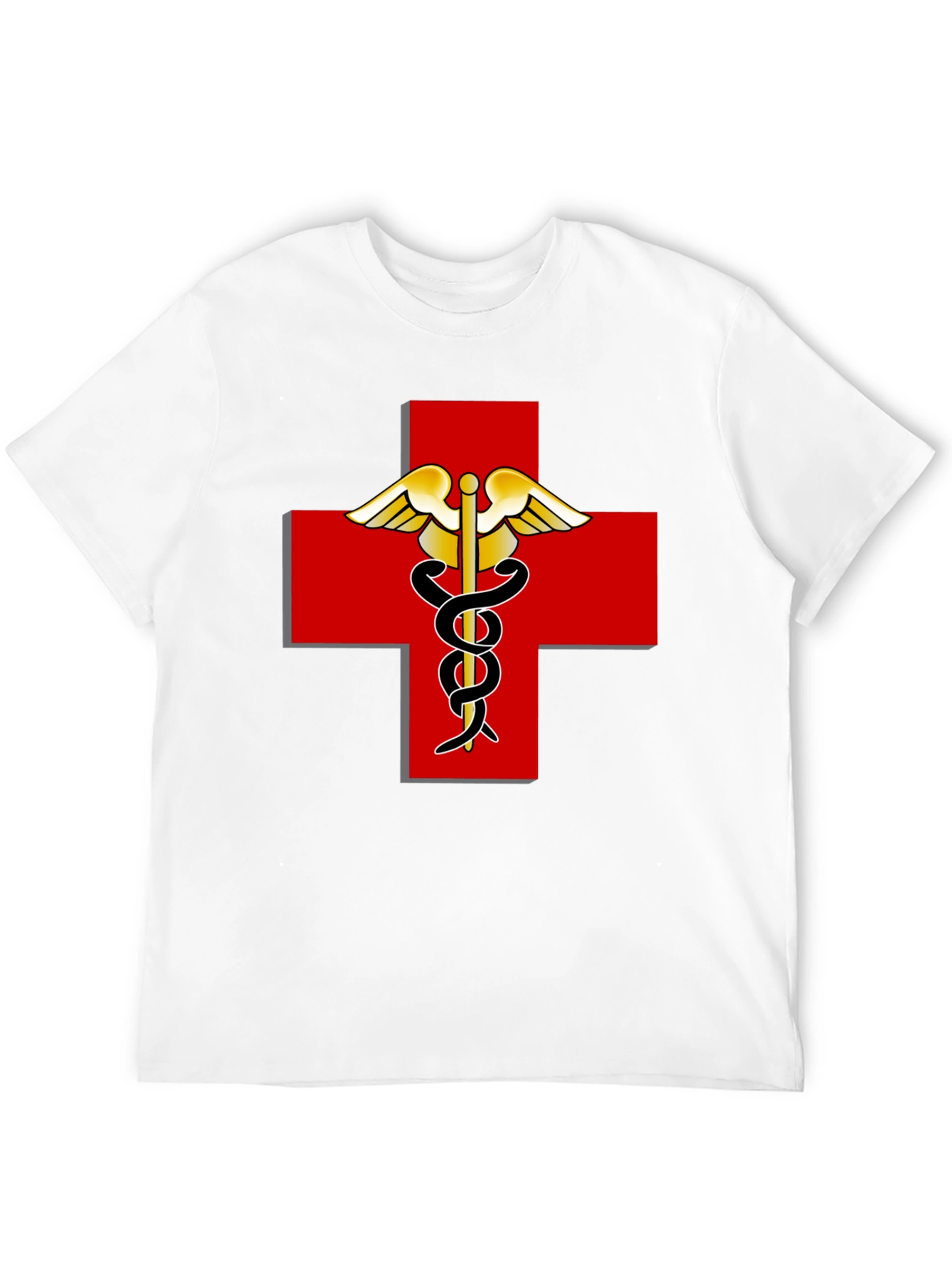Medical Caduceus Red Cross Black T-Shirt