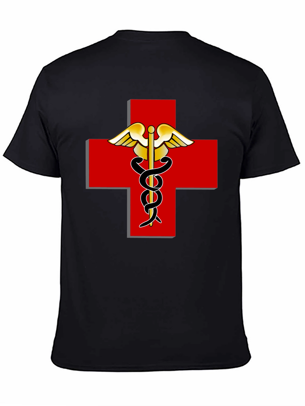 Medical Caduceus Red Cross Black T-Shirt