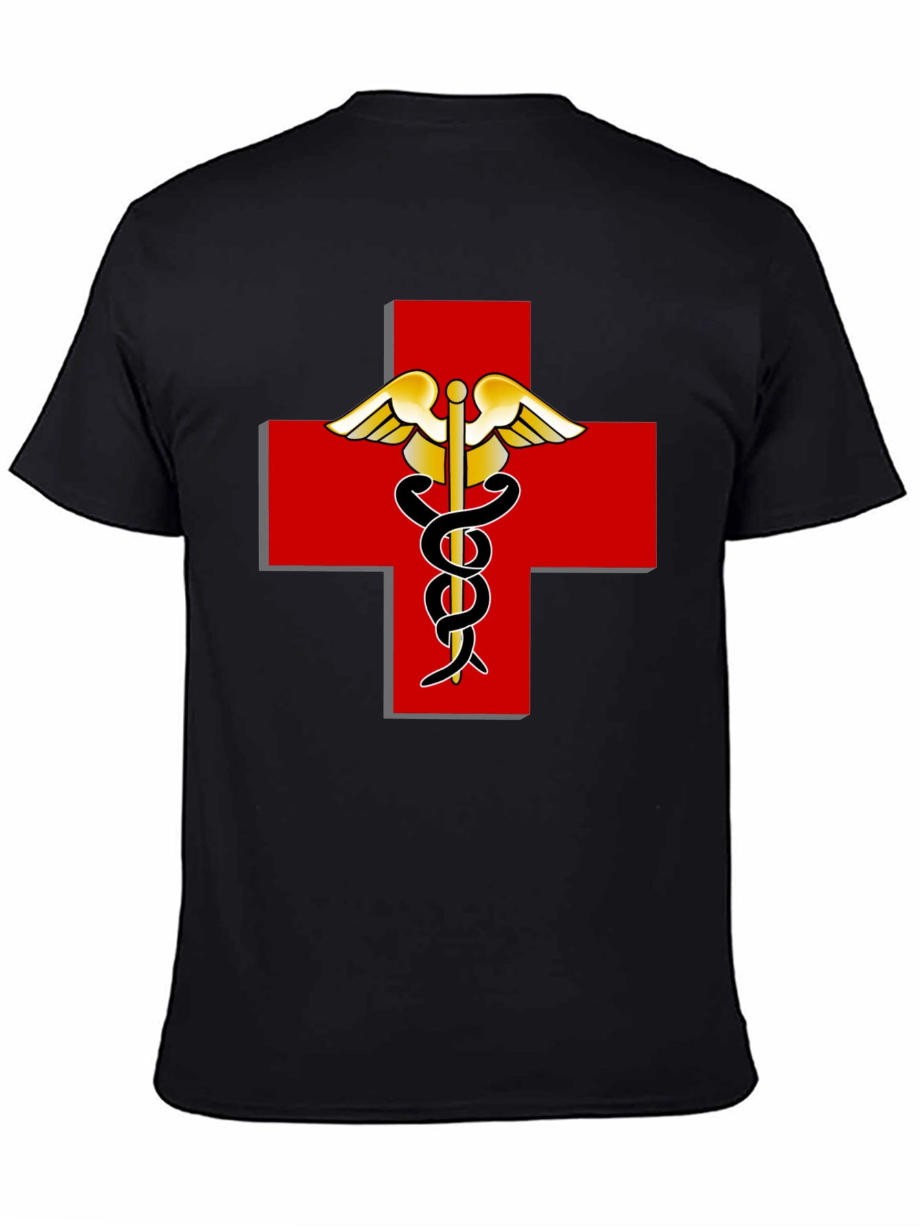 Medical Caduceus Red Cross Black T-Shirt