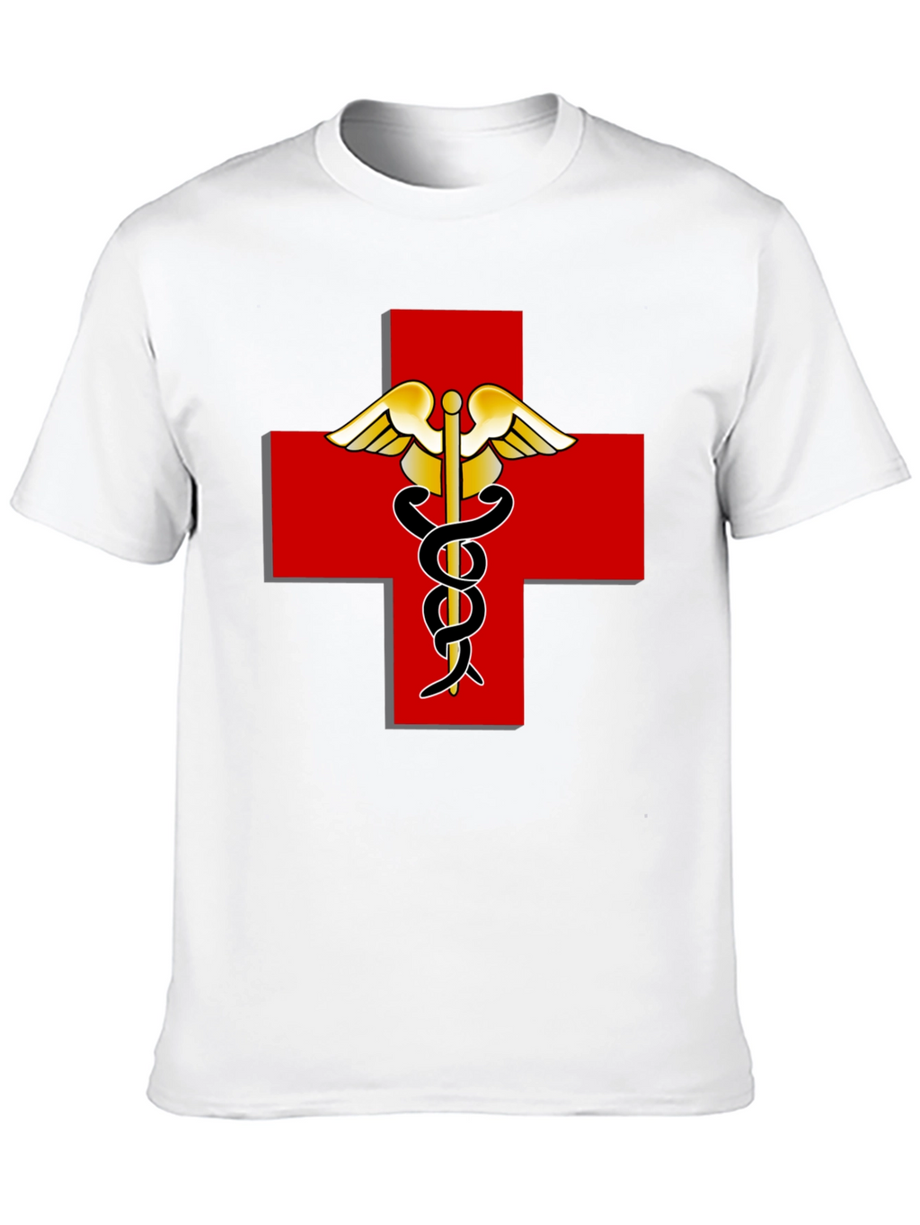 Medical Caduceus Red Cross Black T-Shirt