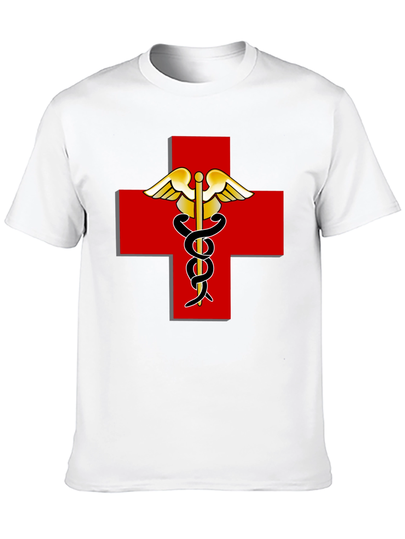 Medical Caduceus Red Cross Black T-Shirt