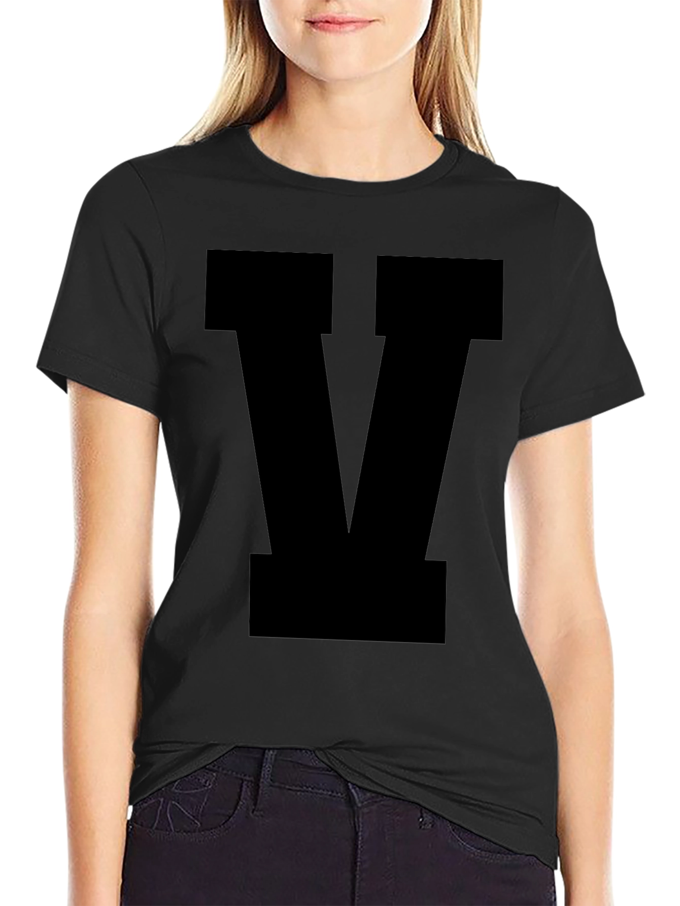 Bold Letter V Graphic Tee - Classic Black