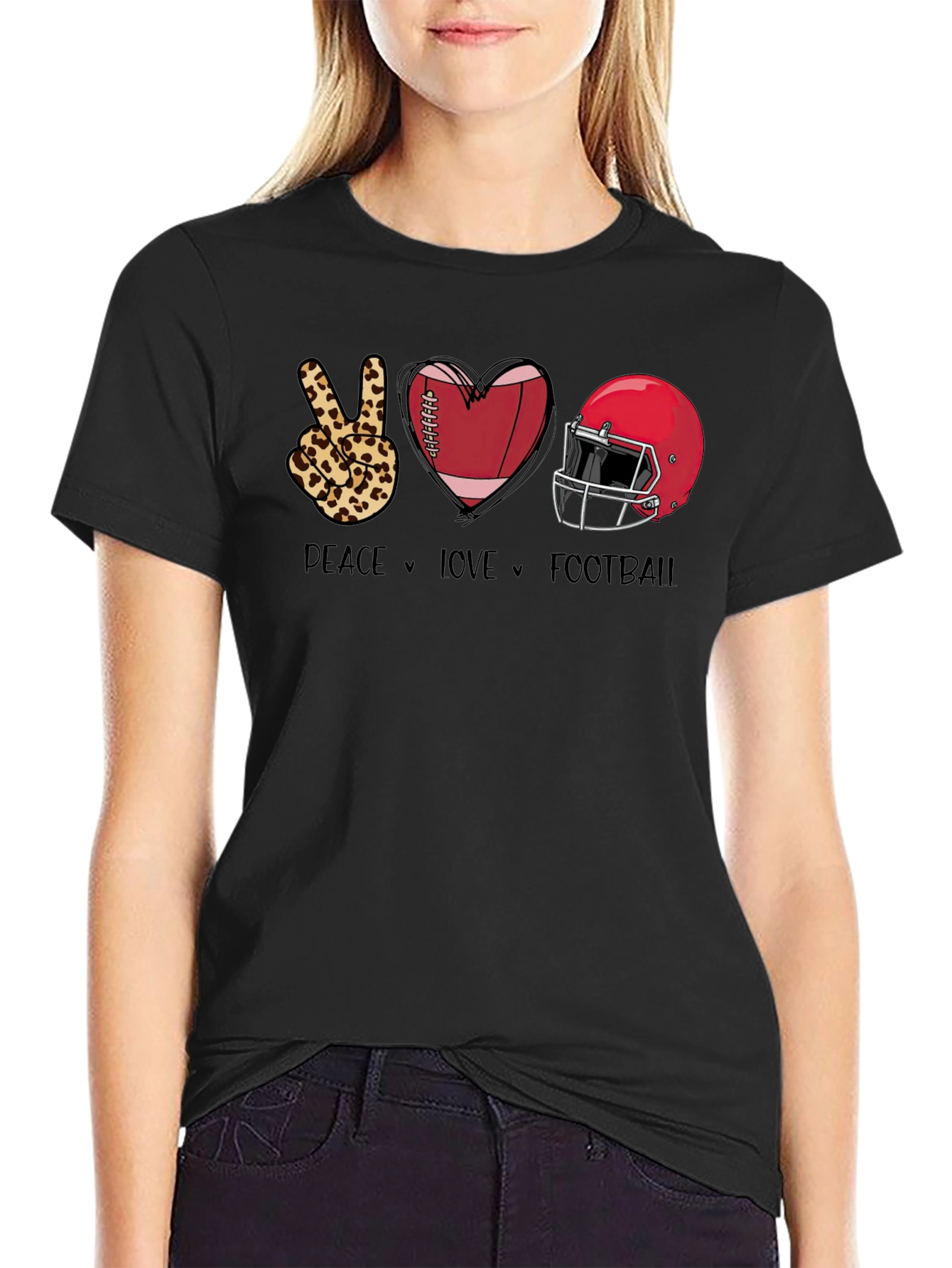 Peace Love Football Graphic T-Shirt