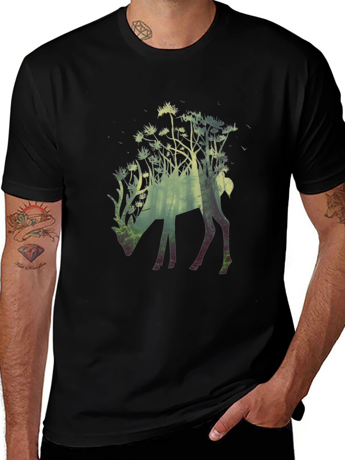 Nature Deer Graphic Tee - Mens Black T-Shirt