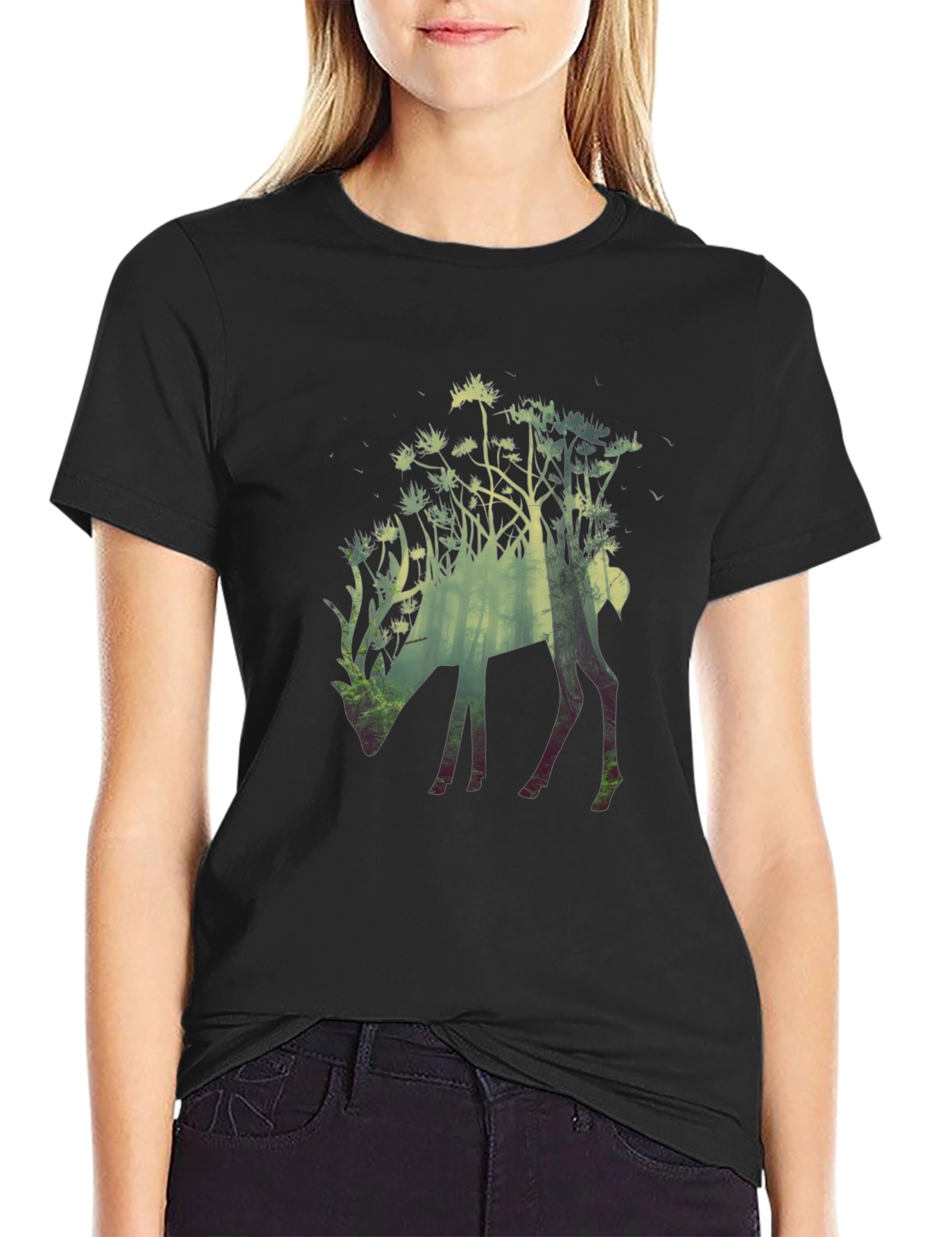 Nature Deer Graphic Tee - Mens Black T-Shirt