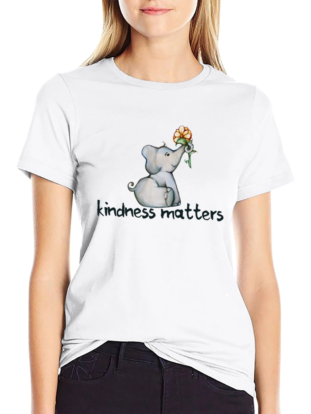 Kindness Matters Elephant Flower Graphic T-Shirt