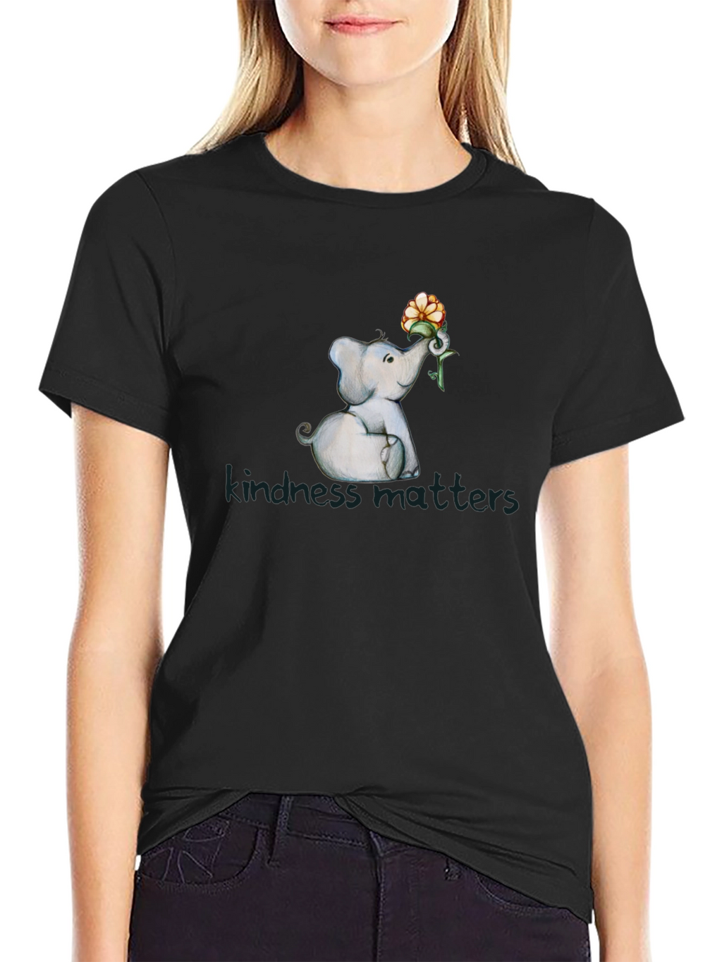 Kindness Matters Elephant Flower Graphic T-Shirt
